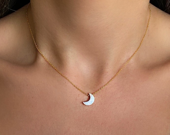 Moon Necklace, Opal Moon Necklace, Blue Moon Necklace, Opal Necklace for Women, Crescent Moon Necklace, Opal Jewelry, Moon Gift, Mothers Day