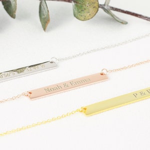 Silver Bar Necklace, Sterling Silver Horizontal Bar, Personalized Necklace, Custom Bar Necklace, Name Bar, Coordinate, Date, Roman Numeral