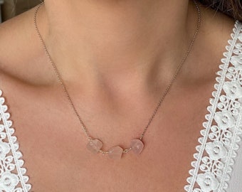 Rose Quartz Necklace, Rose Quartz Jewelry, Silver Necklace, Rose Quartz Pendant, Raw Rose Quartz Necklace, Natural Rose Quartz Necklace