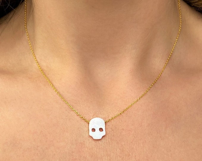 Opal Skull Necklace, Skull Choker, Halloween Necklace, Silver Skull Necklace, Gold Skull Pendant, Halloween Jewelry, Dainty Skull Women Girl