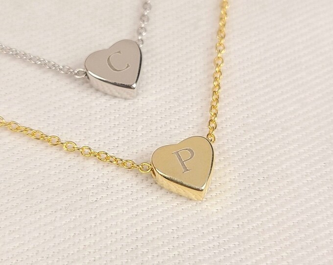 Heart Necklace, Solid Silver Heart Necklace, Tiny Heart Necklace, Dainty Heart Necklace, Heart Pendant, Heart Choker, Custom Initial Heart