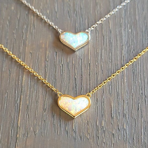 Opal Heart Necklace for Women Girl, Sterling Silver Heart Necklace, Dainty Heart Pendant, Gold Heart Necklace, Heart Jewelry, Christmas Gift