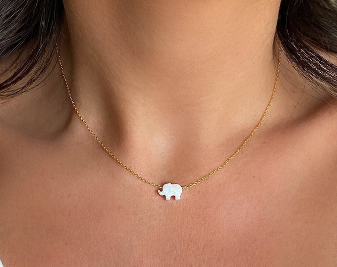 Elephant Necklace, Opal Elephant Necklace, Elephant Jewelry, White Elephant, Elephant Necklace Women, Gold Elephant, Silver Elephant Gift