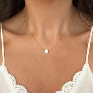 Opal Necklace for Women, Opal Coin Necklace, Silver Opal Necklace Women, White Opal Coin Necklace, Blue Opal Pendant Necklace, Birthday Gift