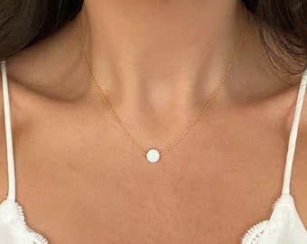 Opal Necklace for Women, Opal Coin Necklace, Silver Opal Necklace Women, White Opal Coin Necklace, Blue Opal Pendant Necklace, Birthday Gift