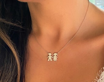 Collier maman, Collier personnalisé pour maman, Collier maman avec noms d’enfants, Collier Silver Boy Girl Maman, Bijoux Maman, Collier 2 deux enfants