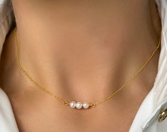 Pearl Choker, 3 Pearl Necklace, Freshwater Pearl Necklace, Three Pearl Necklace, Bridal Necklace, Wedding Jewelry, Bridesmaid Gift