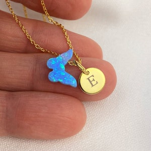 Opal Butterfly Necklace, Personalized Initial Letter Necklace, Personalized Necklace for Mom, Opal Necklace for Mom Girl Sister, White Opal