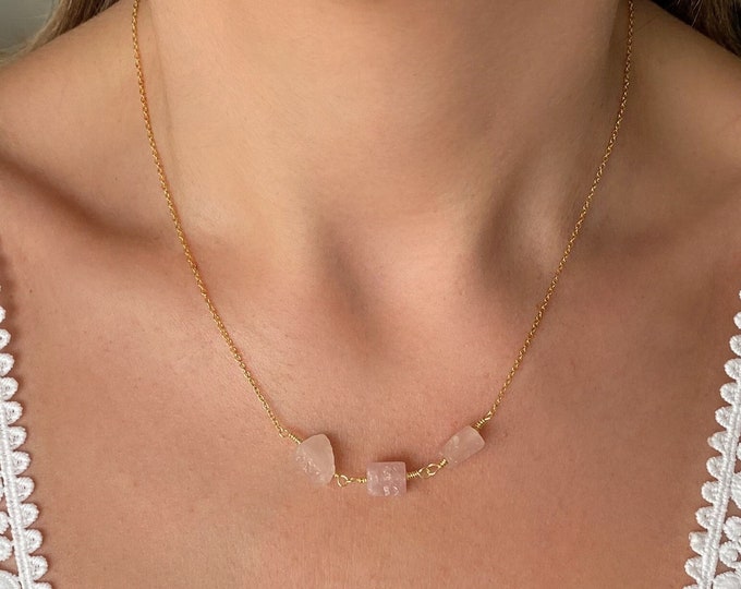 Raw Rose Quartz Necklace, Rose Quartz Jewelry, Quartz Necklace for Women, Rose Quartz Pendant, Quartz Necklace, Birthday, Anniversary Gift