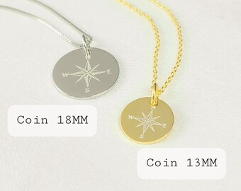 Silver Compass Necklace, Compass Rose Necklace, Compass Charm Jewelry, Inspirational Necklace, Graduation, Travel, Journey, Compass Pendant