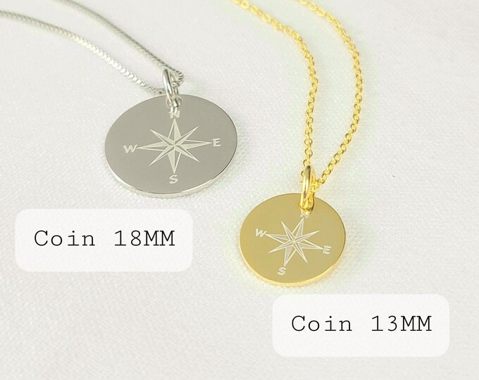 Silver Compass Necklace, Compass Rose Necklace, Compass Charm Jewelry, Inspirational Necklace, Graduation, Travel, Journey, Compass Pendant