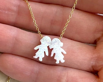 Opal Necklace for Mom, Boy and Girl Opal Necklace, Kids Charm Necklace, New Mom Grandma Grandmother Necklace, Baby Shower Gift, Mothers Day
