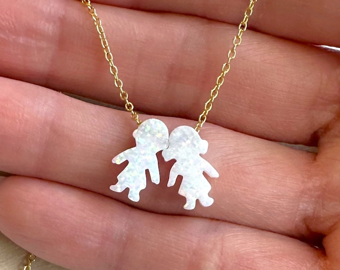 Opal Necklace for Mom, Boy and Girl Opal Necklace, Kids Charm Necklace, New Mom Grandma Grandmother Necklace, Baby Shower Gift, Mothers Day