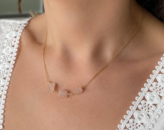 Raw Rose Quartz Necklace, Rose Quartz Jewelry, Quartz Necklace for Women, Rose Quartz Pendant, Quartz Necklace, Gold Rose Quartz Necklace