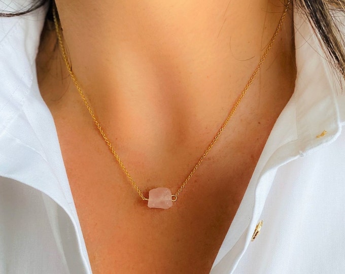 Rose Quartz Necklace, Rose Quartz Jewelry, Raw Rose Quartz, Dainty Rose Quartz Necklace, Rose Quartz Pendant, Rose Quartz Silver Necklace