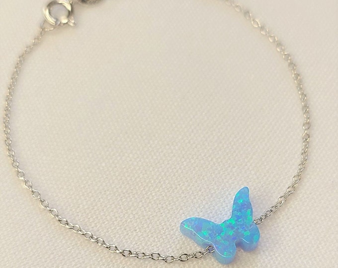Butterfly Bracelet, Butterfly Bracelet for Girl Women Daughter, White Blue Opal Butterfly, Silver Butterfly Bracelet, Opal Bracelet Jewelry