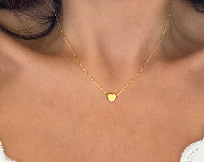 Sterling Silver Heart Necklace, Gold Heart Necklace, Heart Pendant, Dainty Heart, Heart Necklace for Women Wife, Tiny Heart, Love Necklace