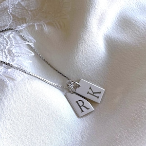 Custom Initial Tag Necklace, solid 925 Sterling Silver Tag Pendant and Chain, Personalized Gift for Her, Dainty Initial Jewelry, Tiny Tag