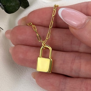 Custom Initial Lock Necklace, Solid 925 Sterling Silver Padlock Necklace, Custom Engraved Lock Necklace, Dainty Tiny Gold Padlock Necklace