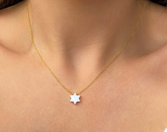 Star of David Necklace, Opal Necklace, Magen David Necklace, Jewish Necklace, Star of David Opal Necklace, Jewish Jewelry, Bat Mitzvah Gift