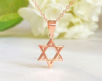 Rose Gold Star of David Necklace for Women Girl, Gold Star of David Necklace, Jewish Jewelry, Jewish Star, Magen David Necklace, Bat Mitzvah