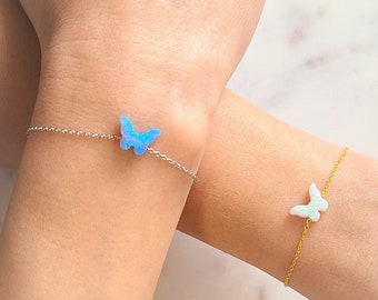 Butterfly Bracelet, Opal Bracelet, Opal Butterfly Bracelet, Silver Butterfly Bracelet, Blue Butterfly Bracelet, White Butterfly Bracelet