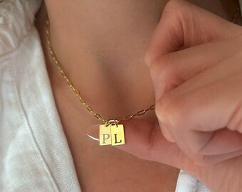 Initial Necklace, Sterling Silver Tag Pendant and Chain, Personalized Gift for Her Girlfriend, Custom Initial Jewelry, Tiny Tag Necklace