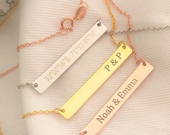 Personalized Horizontal Bar Necklace (925 Sterling Silver), Silver - Gold - Rose Gold
