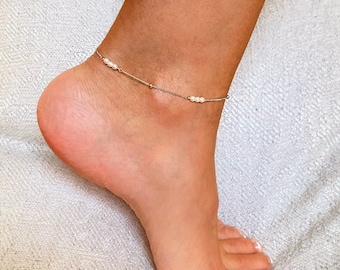 Pearl Anklet, Freshwater Pearl Anklet, Dainty Natural Pearl Anklet, Ankle Bracelet Pearl, Silver Freshwater Pearl Anklet, Wedding Bridal
