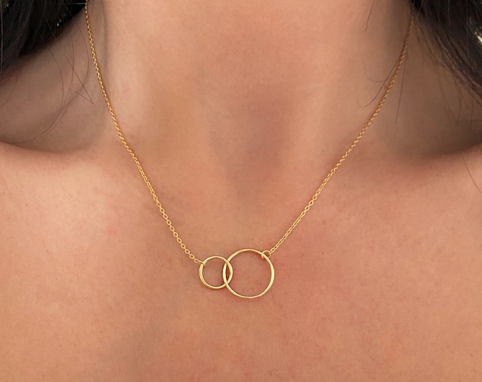 Interlocking Rings Necklace, Linked Circle Necklace, S925 Sterling Silver, Gold, Rose Gold, Infinity Necklace, Double Circle Necklace Necklace
