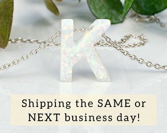 Opal Initial Necklace for Women Girl, Opal Letter Necklace, Opal Initial Necklace, Initial Pendant, Initial Jewelry, Valentines Day Gift