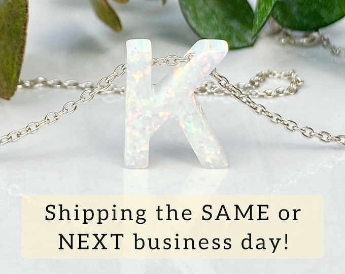 Opal Initial Necklace for Women Girl, Opal Letter Necklace, Opal Initial Necklace, Initial Pendant, Initial Jewelry, Valentines Day Gift