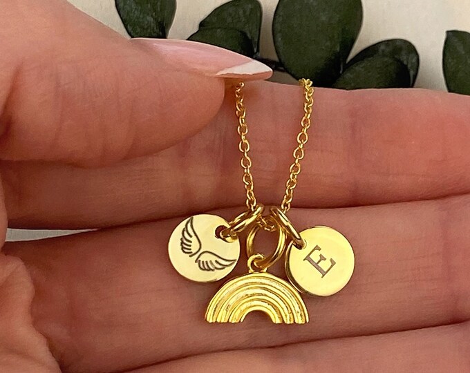 Personalized Rainbow Necklace, Gold Rainbow Necklace, Silver Rainbow Pendant, Rainbow Baby Necklace, Dainty Rainbow for Mom, Tiny Rainbow