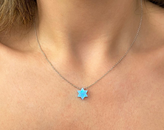 Star of David Necklace, Opal Necklace, Magen David Necklace, Jewish Necklace, Star of David Opal Necklace, Jewish Jewelry, Bar Bat Mitzvah