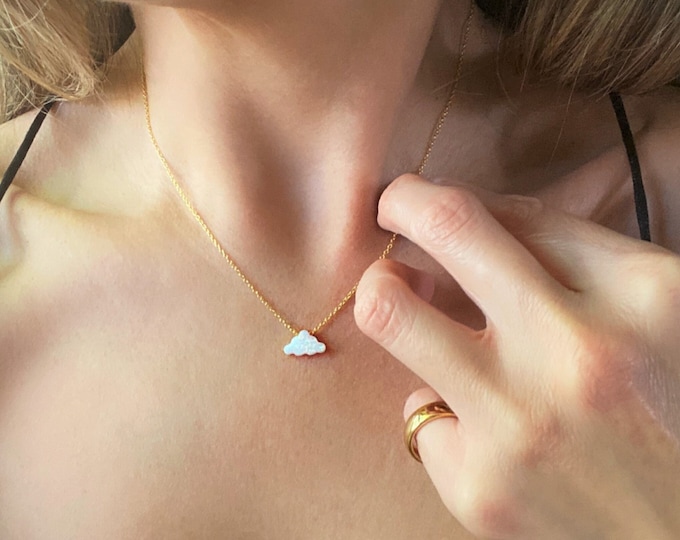 Opal Cloud Necklace, available in Blue or White Opal in different lengths. Silver, Gold or Rose Gold with Cable Chain or Box Chain