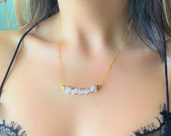Rose Quartz Necklace, Rose Quartz Bar, 925 Sterling Silver w/ 14K Gold Filled, Quartz Necklace, Necklaces, Quartz Jewelry, Necklace
