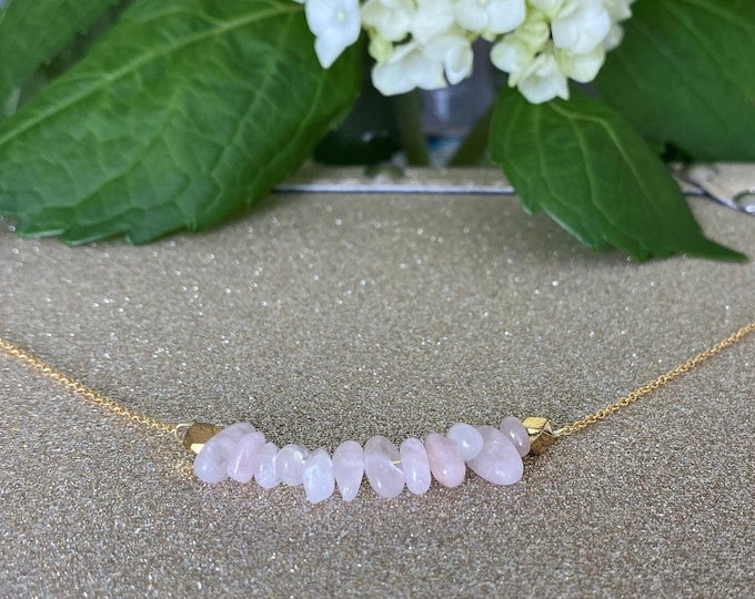 Rose Quartz Bar Necklace, Rose Quartz Necklace, Stone Necklace, Quartz Necklace, Quartz Jewelry, Bar Necklace, Gold Filled Necklace, Gift