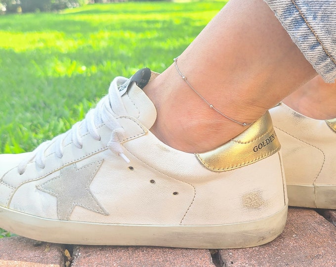 Silver Ankle Bracelet, Dainty Satellite Anklet, Delicate Gold Anklet, Bead Chain Anklet, Simple Everyday Anklet, Beach Summer Jewelry Gift