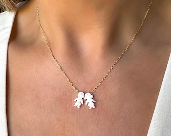 Necklace for Mom, Boy and Girl Opal Necklace, Opal Kids Charm Necklace, New Mom Grandma Grandmother Necklace, Baby Shower Gift, Mothers Day