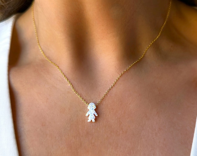 Opal Necklace for Mom, Boy Girl Opal Necklace, Kids Charm Necklace, Children, New Mom Grandma Grandmother Necklace, Baby Shower, Mothers Day