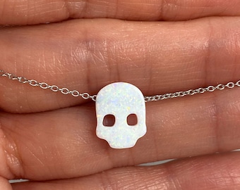 Opal Skull Necklace, Skull Choker, Halloween Necklace, Silver Skull Necklace, Gold Skull Pendant, Halloween Jewelry, Dainty Skull Women Girl