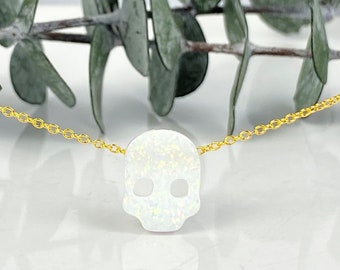 Halloween Jewelry, Opal Skull Necklace, Skull Necklace Women, Halloween Necklace, White Skull Pendant, Opal Necklace, Dainty Skull Choker