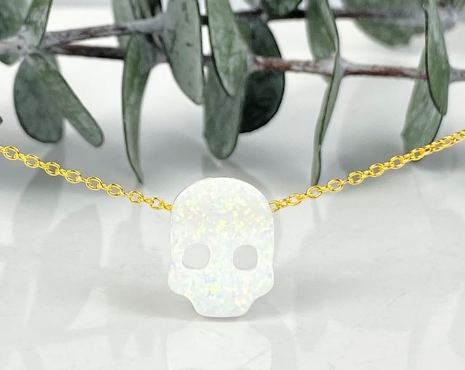 Halloween Jewelry, Opal Skull Necklace, Skull Necklace Women, Halloween Necklace, White Skull Pendant, Opal Necklace, Dainty Skull Choker