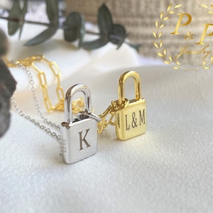 Initiale Schloss Halskette, Personalisierte Schloss Halskette, Initial Vorhängeschloss Anhänger, Gold Schloss Halskette Frauen, Personalisierte Sterling Silber Schloss Halskette