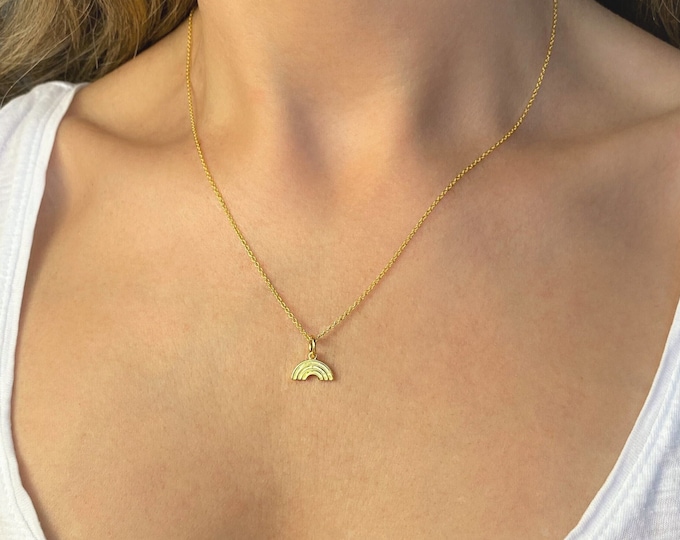 Rainbow Necklace, Sterling Silver Rainbow Necklace, Gold Rainbow Pendant, Rainbow Baby Necklace, Personalized Rainbow Gift, Everyday Jewelry