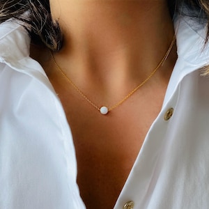 White Opal Necklace for Women Girl, Opal Bead Ball Necklace, Dainty Opal Choker, White Fire Opal Jewelry, Bridesmaid Gift, Mothers Day Gift