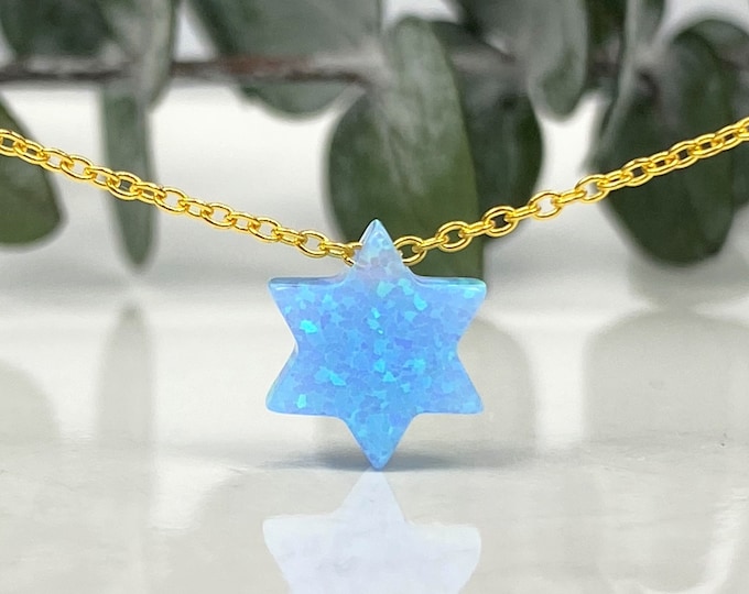 Star of David Necklace, Opal Necklace, Opal Magen David Necklace, Jewish Jewelry, Jewish Star, Shield of David, Silver Necklace Bat Mitzvah