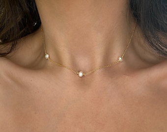 Pearl Choker, Freshwater Pearl Necklace, Dainty Pearl Necklace, Silver Pearl Necklace, Gold Pearl Choker, Tiny Pearl Choker, Pearl Jewelry