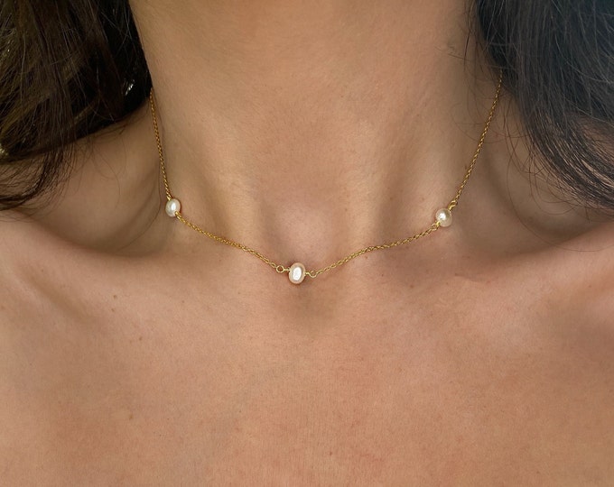 Pearl Choker, Freshwater Pearl Necklace, Dainty Pearl Necklace, Silver Pearl Necklace, Gold Pearl Choker, Tiny Pearl Choker, Pearl Jewelry