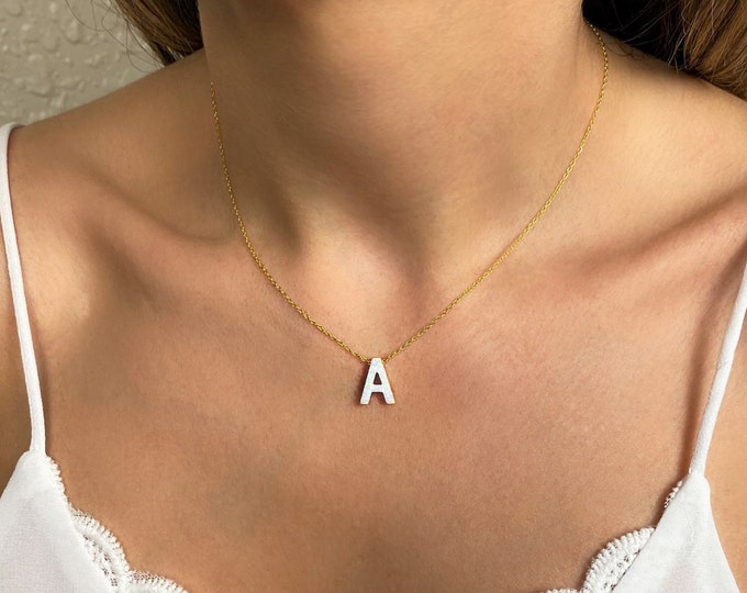 Initial Necklace for Woman • Letter Necklace for Mom • Opal Initial Necklace • Silver Gold Initial Letter • Opal Necklace • Initial Gift Her